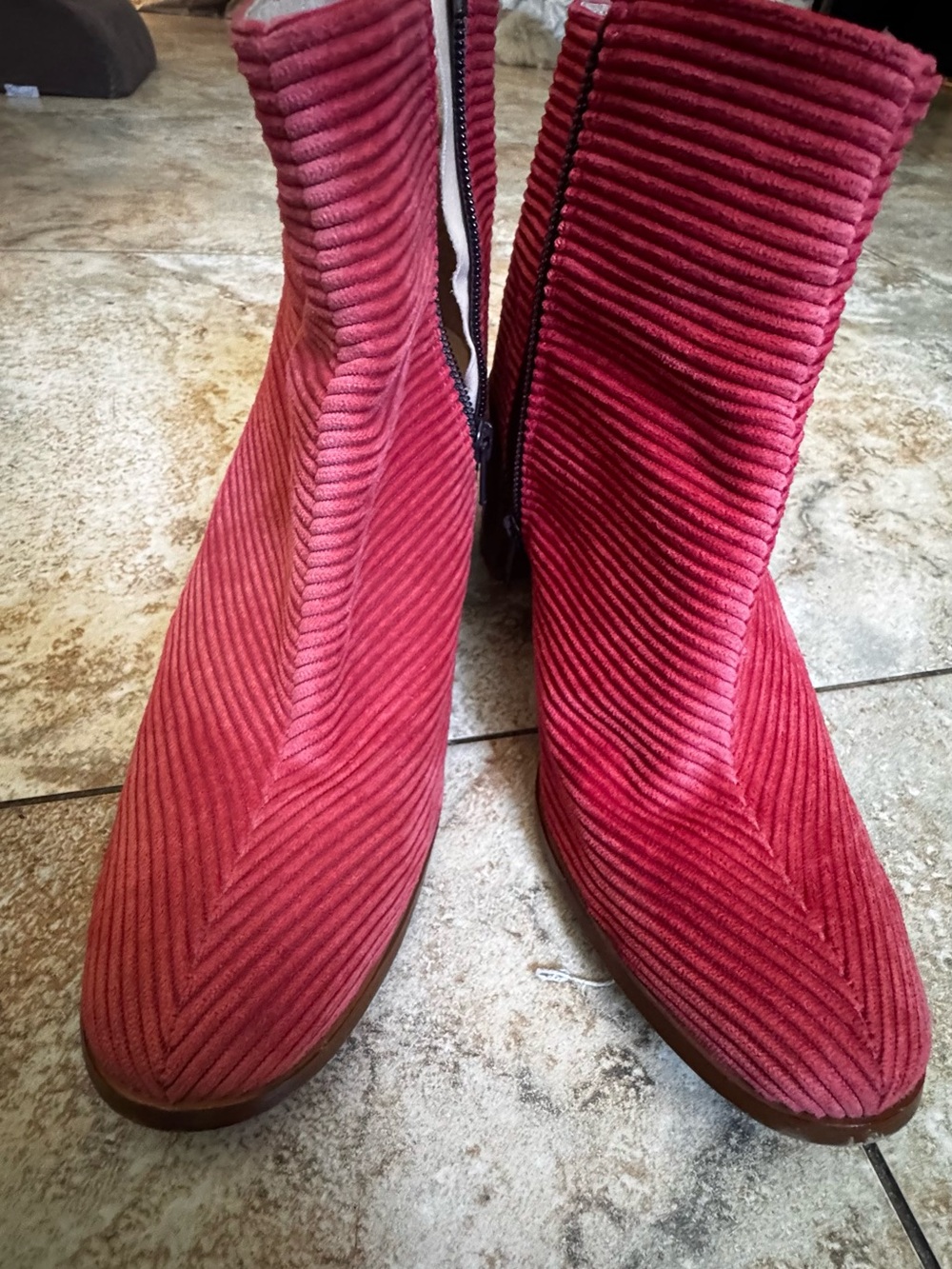 Anthropologie Red Corduroy Ankle Boots